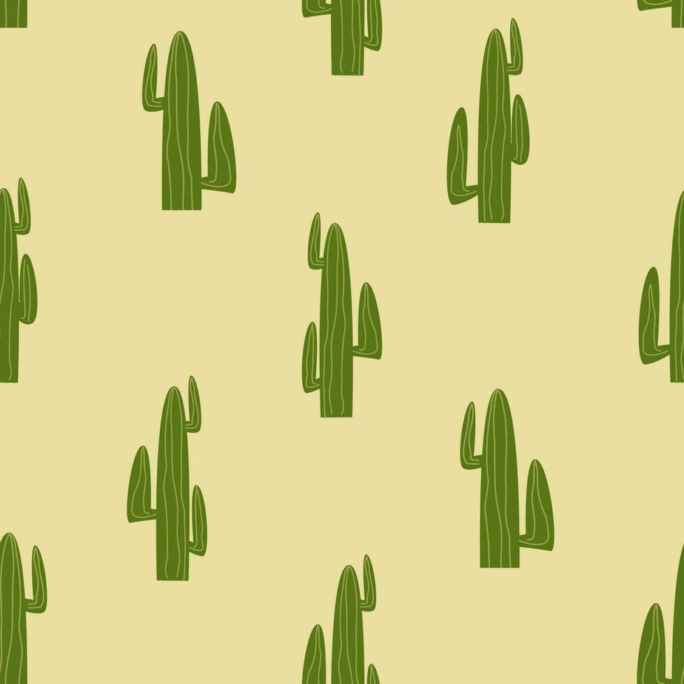 hoch Wüste Kaktus einfach nahtlos Muster. Mexiko Kakteen Gekritzel Hintergrund. Grün Kaktus Pflanze Stoff drucken. wild amerikanisch Arizona Wüste Hintergrund. Vektor Illustration.