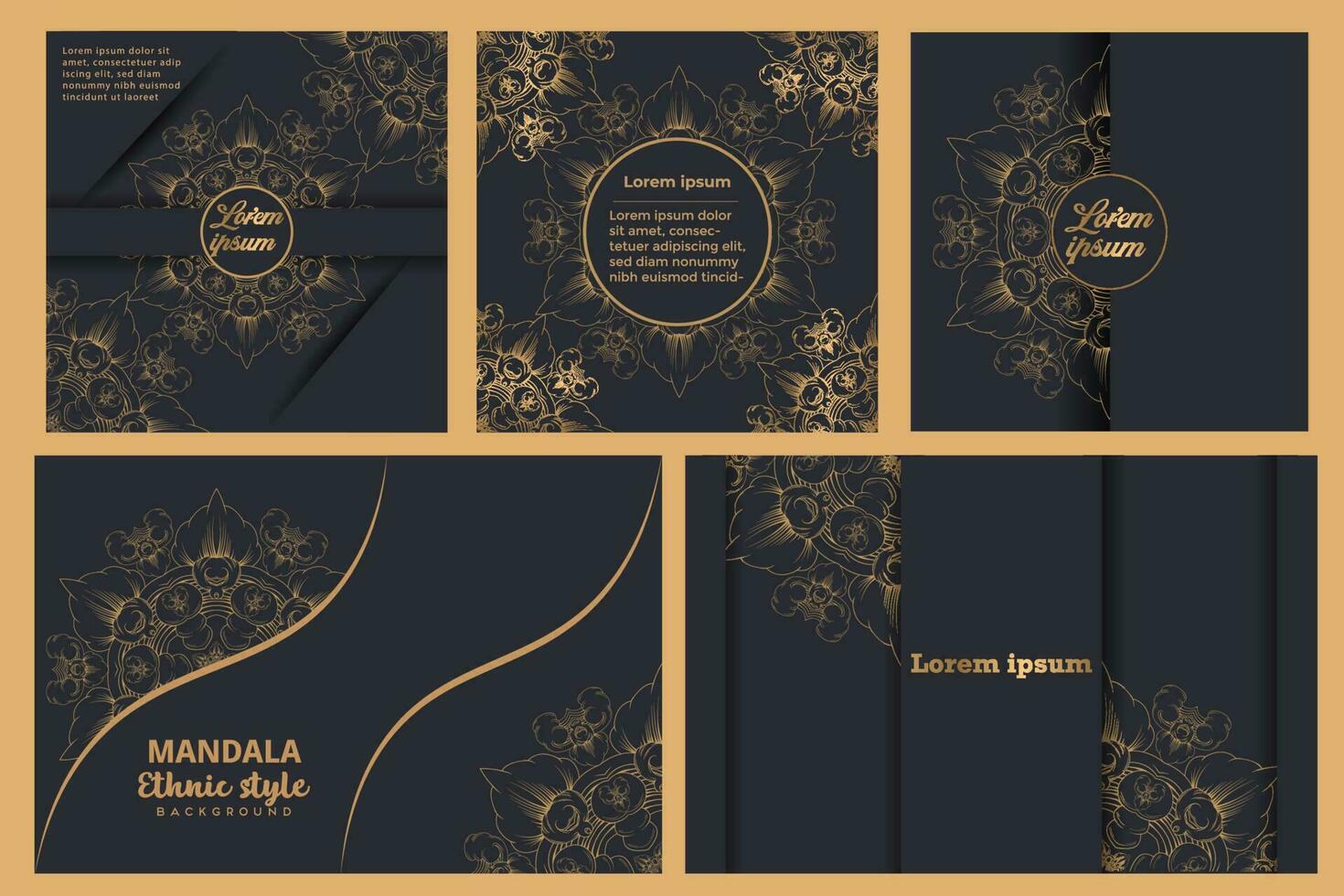 Gold Mandala auf ein Luxus Hintergrund. ein luxuriös Ornament zum Geschäft Karten, Postkarten, Einladungen, und Pakete. einstellen von Hintergründe mit ethnisch Muster vektor