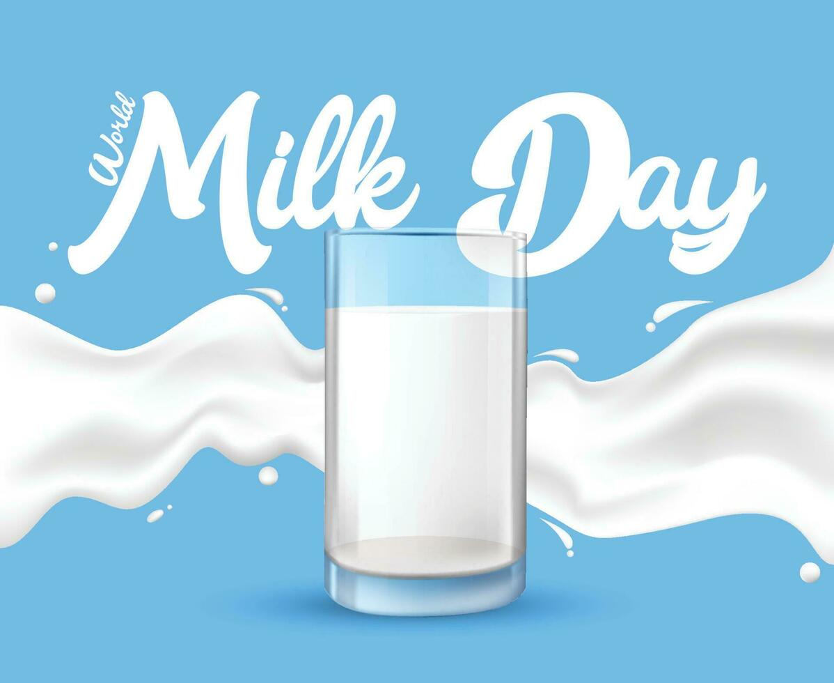 Vektor Illustration von Welt Milch Tag. Milch Glas mit Milch Spritzen