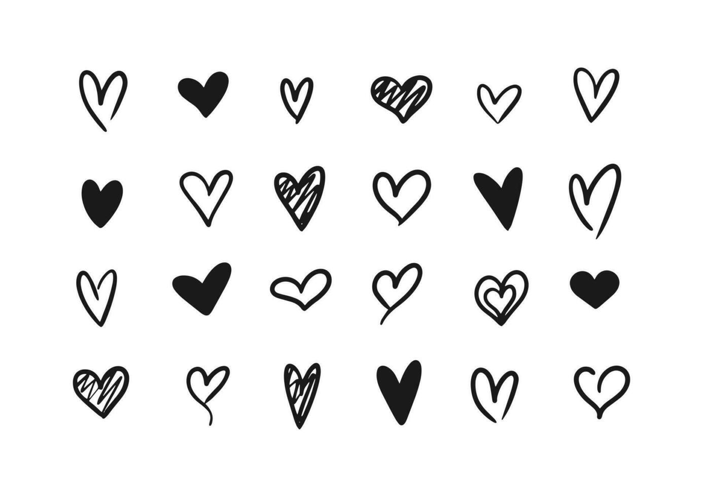Herz Kritzeleien Satz. Hand gezeichnet Herzen Sammlung. Liebe Symbol Vektor Illustration