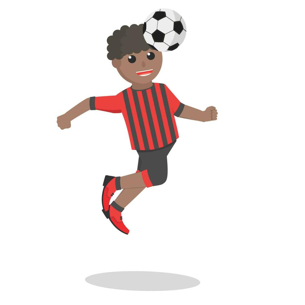 fotboll spelare afrikansk Hoppar och rubrik boll design karaktär på vit bakgrund vektor