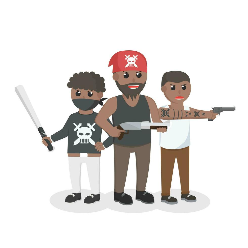 Gangster afrikanisch im Aktion Design Charakter auf Weiß Hintergrund vektor