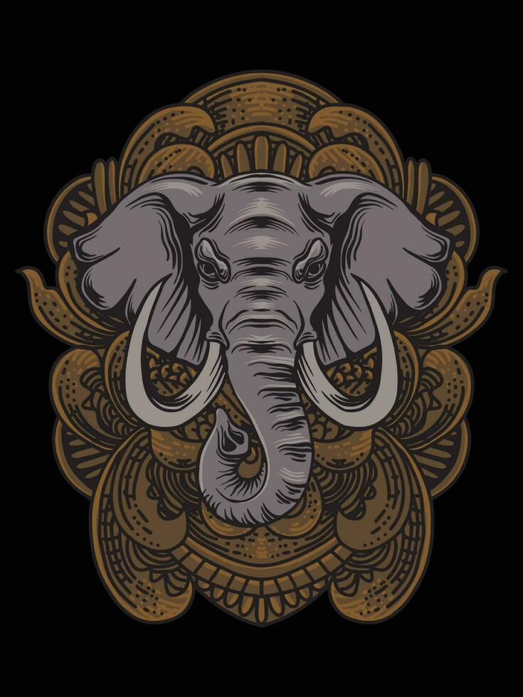 Illustration Elefant Kopf mit Gravur Ornament vektor