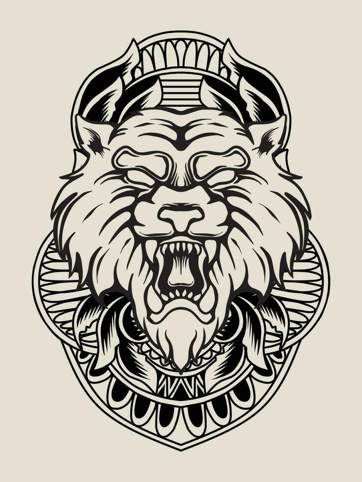 Illustration Tiger Kopf mit Gravur Ornament vektor