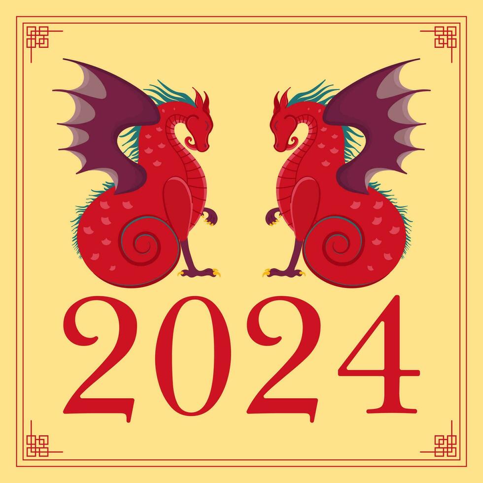 två röd drakar, de symbol av de år 2024. vektor