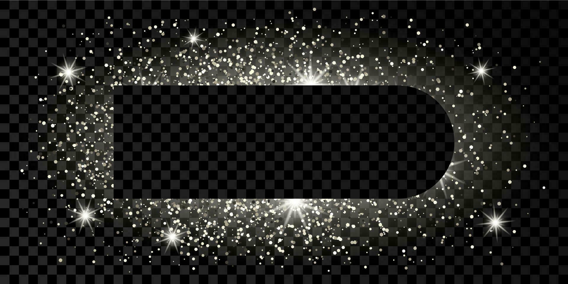 silver- ram med glitter, pärlar och bloss på mörk vektor