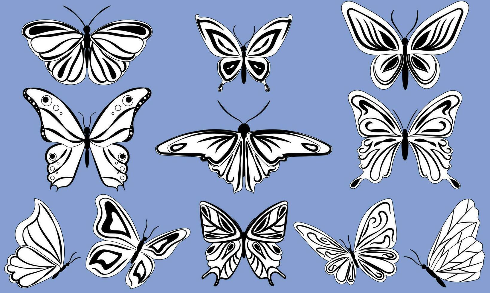 ein einstellen von schön schwarz und Weiß Schmetterlinge zum Design vektor