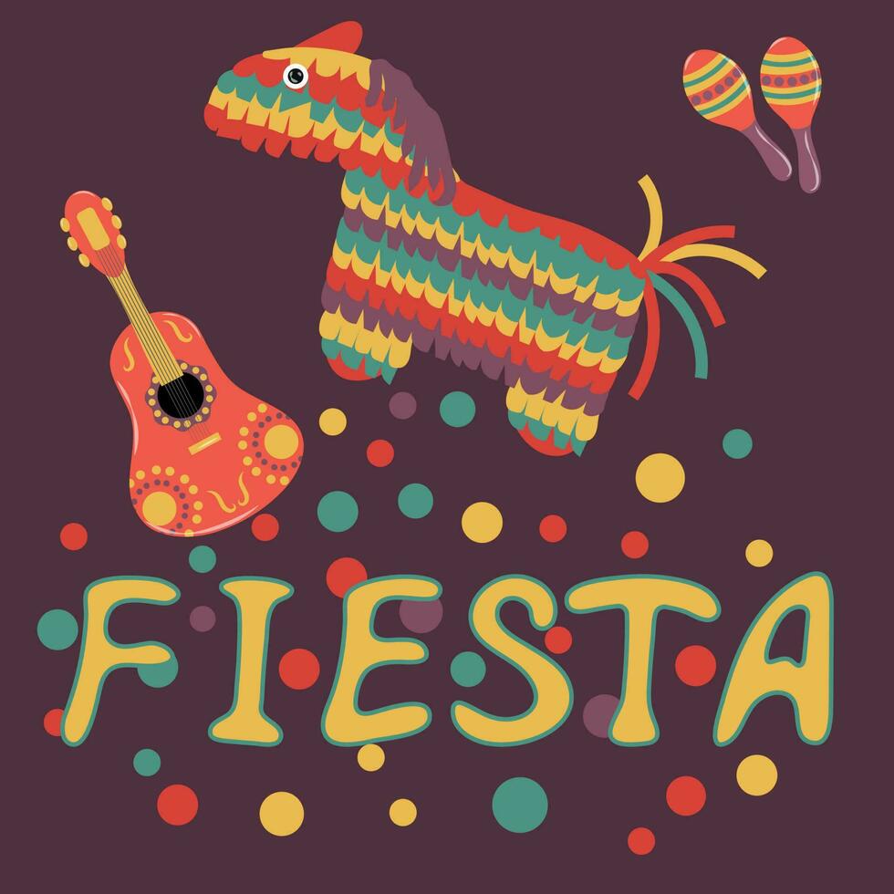 Poster mit Piñata, Marakas, Gitarre vektor