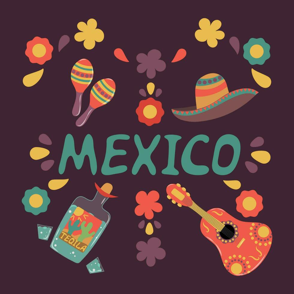 affisch med objekt av mexikansk kultur vektor