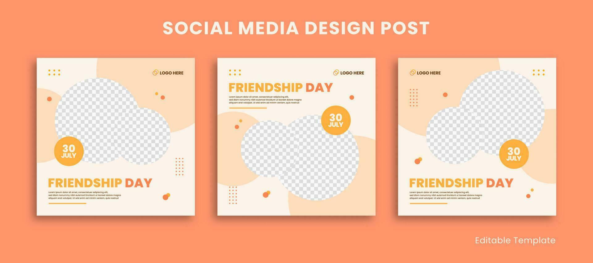 uppsättning av redigerbar mall social media design posta. med transparent cirkel i orange Färg tema. fira internationell vänskap dag vektor