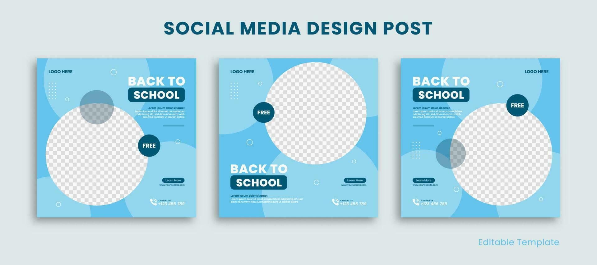 uppsättning av redigerbar mall social media design posta. med transparent cirkel i blå himmel Färg tema. lämplig för social media posta, annonser, kampanjer produkt, företag, företag, företags, etc vektor