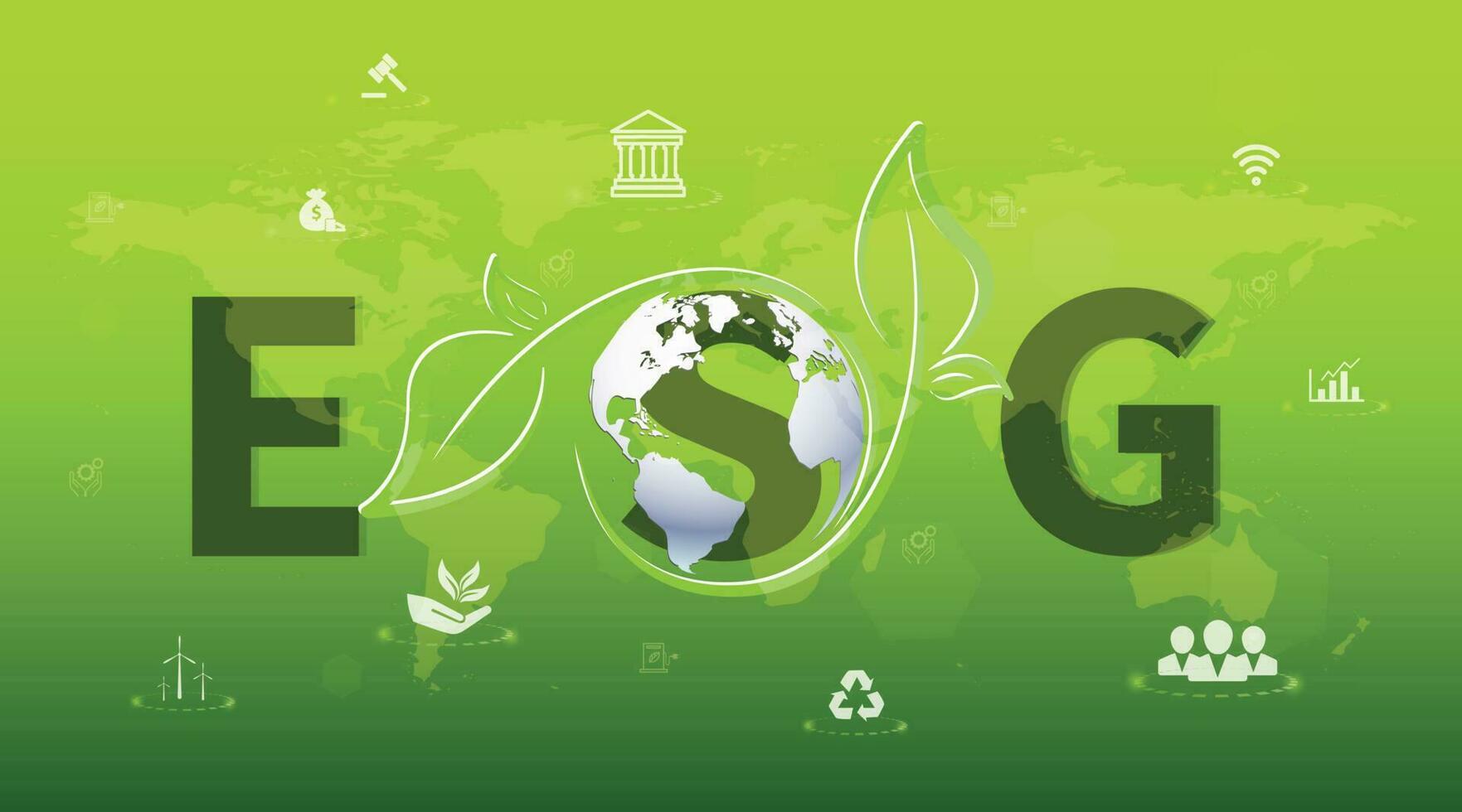 esg - miljö, social och företags- styrning baner information teknologi grön företag ikon förnybar miljö, samhälle, vektor