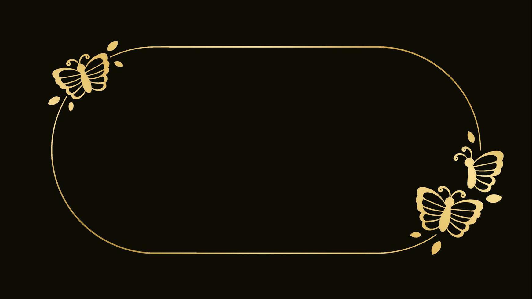 Gold Rahmen mit Schmetterlinge Silhouette Vektor Illustration. abstrakt golden Gekritzel Rand zum Frühling Sommer- elegant Design Elemente