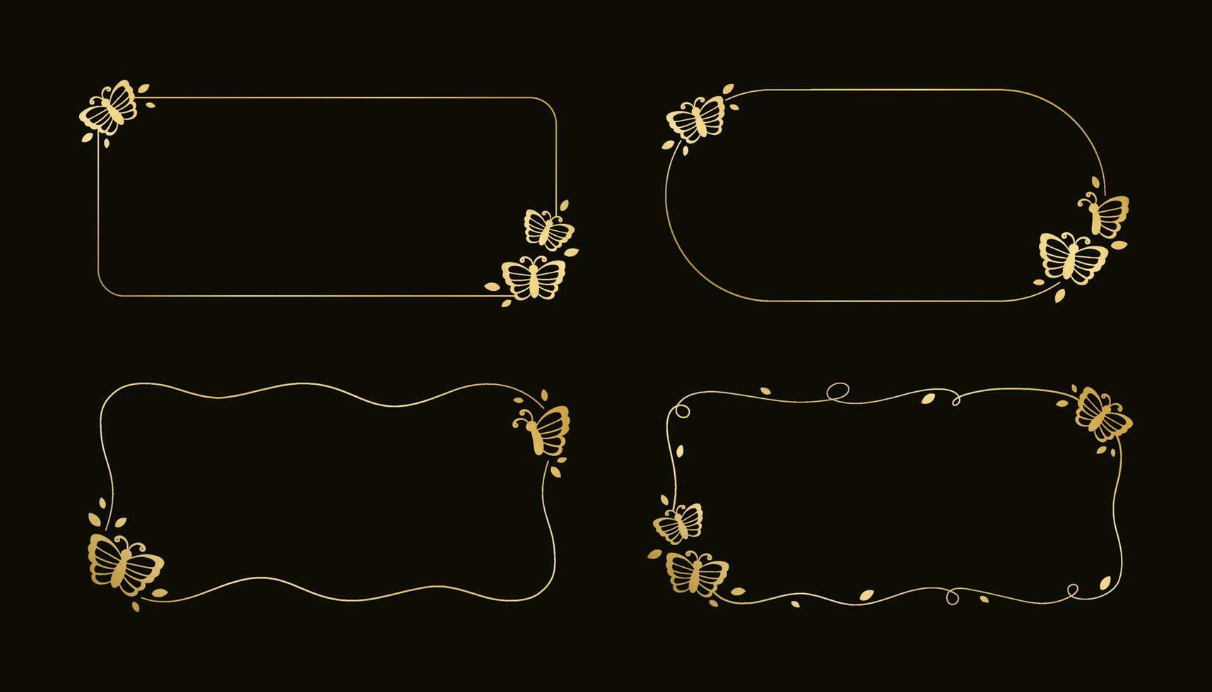 Gold Rahmen mit Schmetterlinge Vektor Illustration. abstrakt golden Gekritzel Rand zum Frühling Sommer- elegant Design Elemente