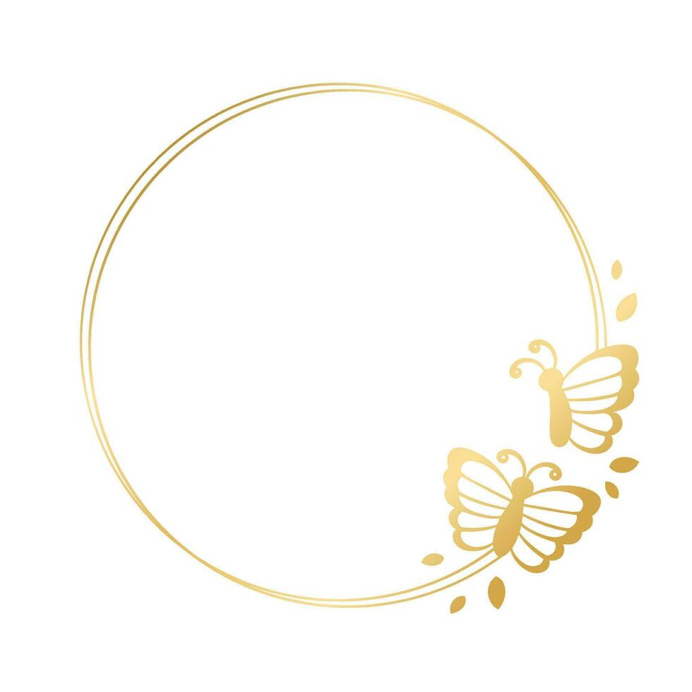 runden Gold Rahmen mit Schmetterlinge Silhouette Vektor Illustration. abstrakt golden Rand zum Frühling Sommer- elegant Design Elemente