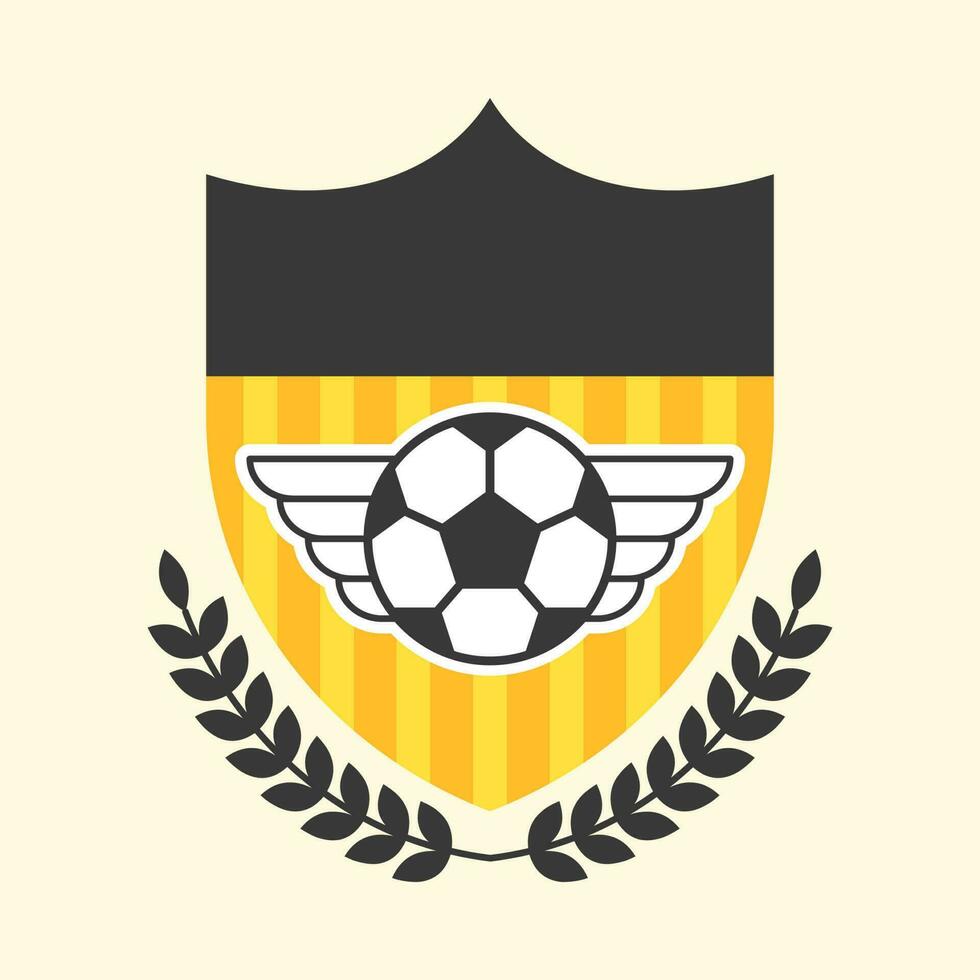 eben Lorbeer Blätter mit Fußball Flügel und Schild auf Gelb Hintergrund. vektor