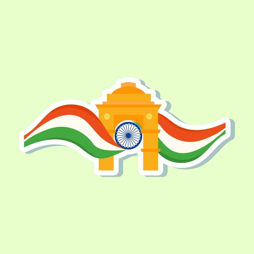 Indien Port och vågig flagga för Indien nationell festival firande begrepp på ljus grön bakgrund. vektor