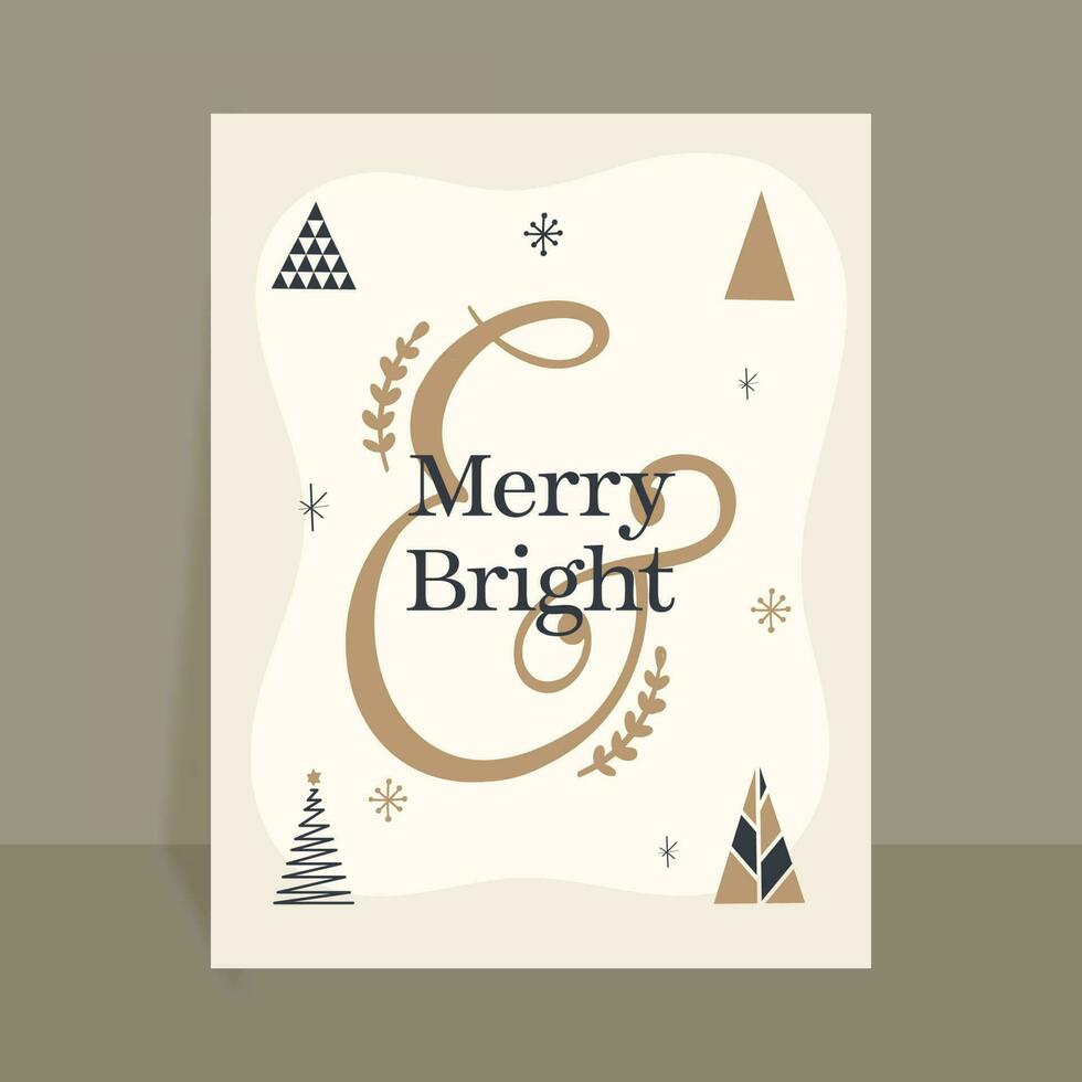 fröhlich hell Text mit verschiedene Stil Weihnachten Bäume und Schneeflocken auf Beige Hintergrund. vektor