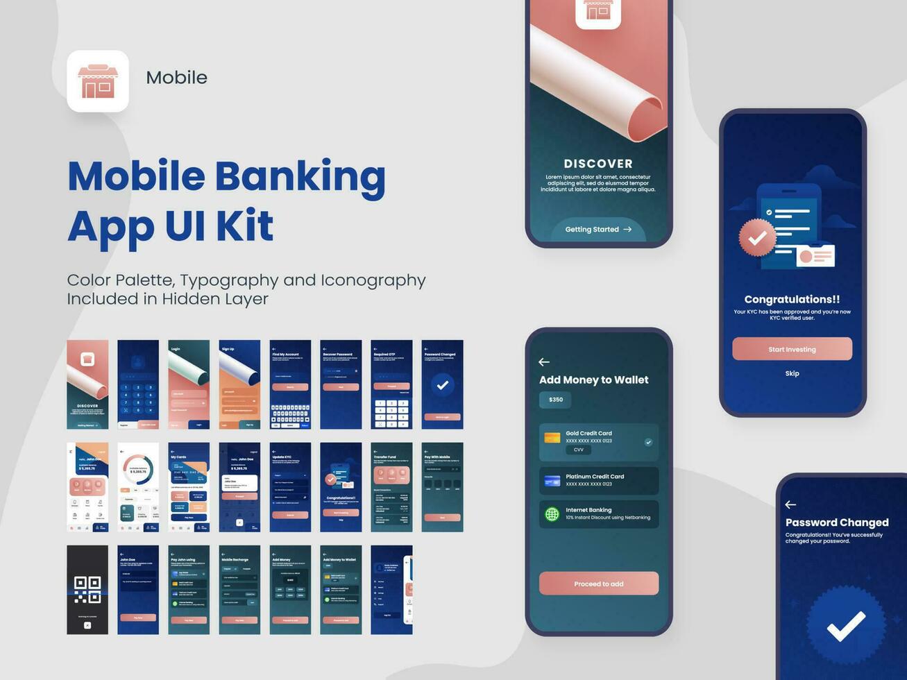 mobil bank app ui, ux och gui skärmar Inklusive som skapa konto, logga in, kort, transaktion service. vektor