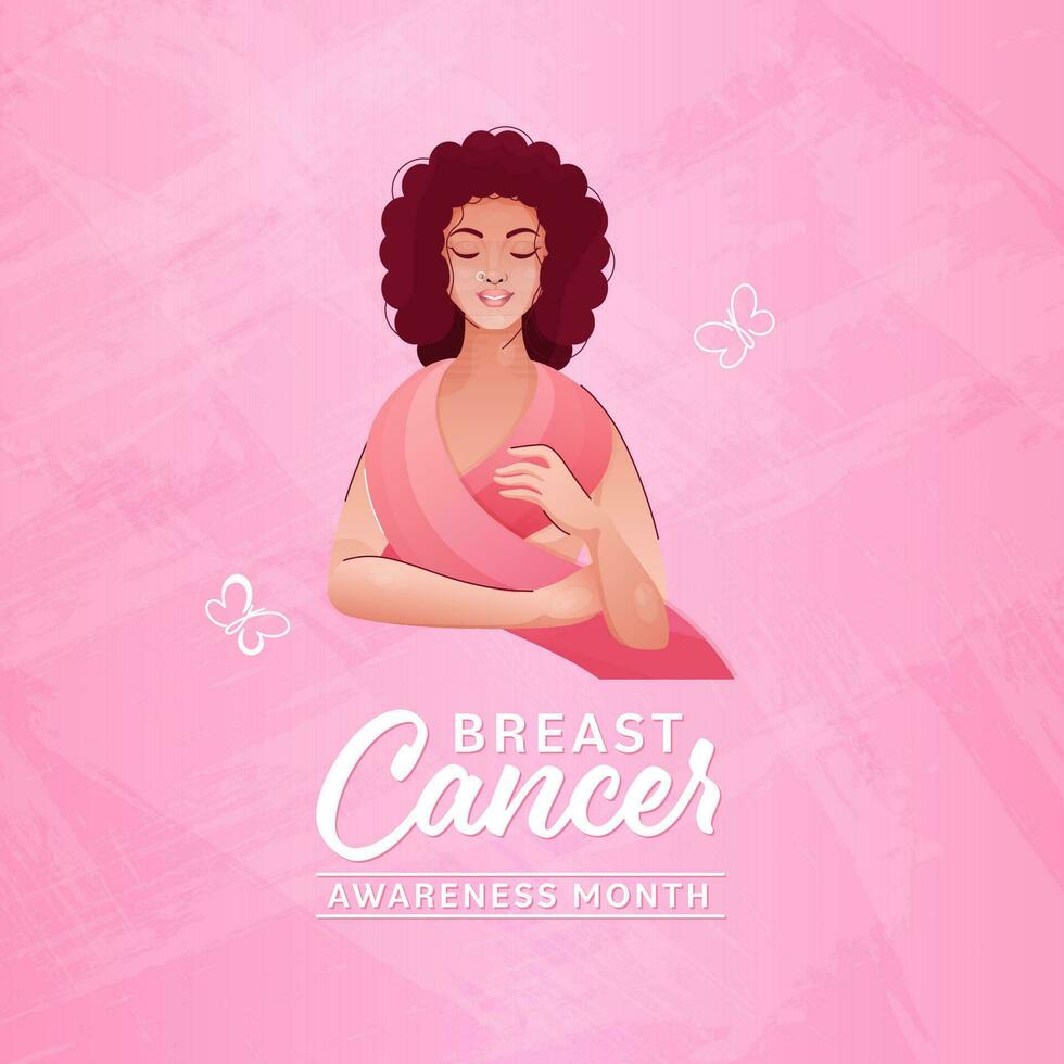 Brust Krebs Bewusstsein Monat Konzept mit jung Frau trug Rosa Band, Brust Krebs Bewusstsein Symbol auf Rosa Hintergrund. vektor