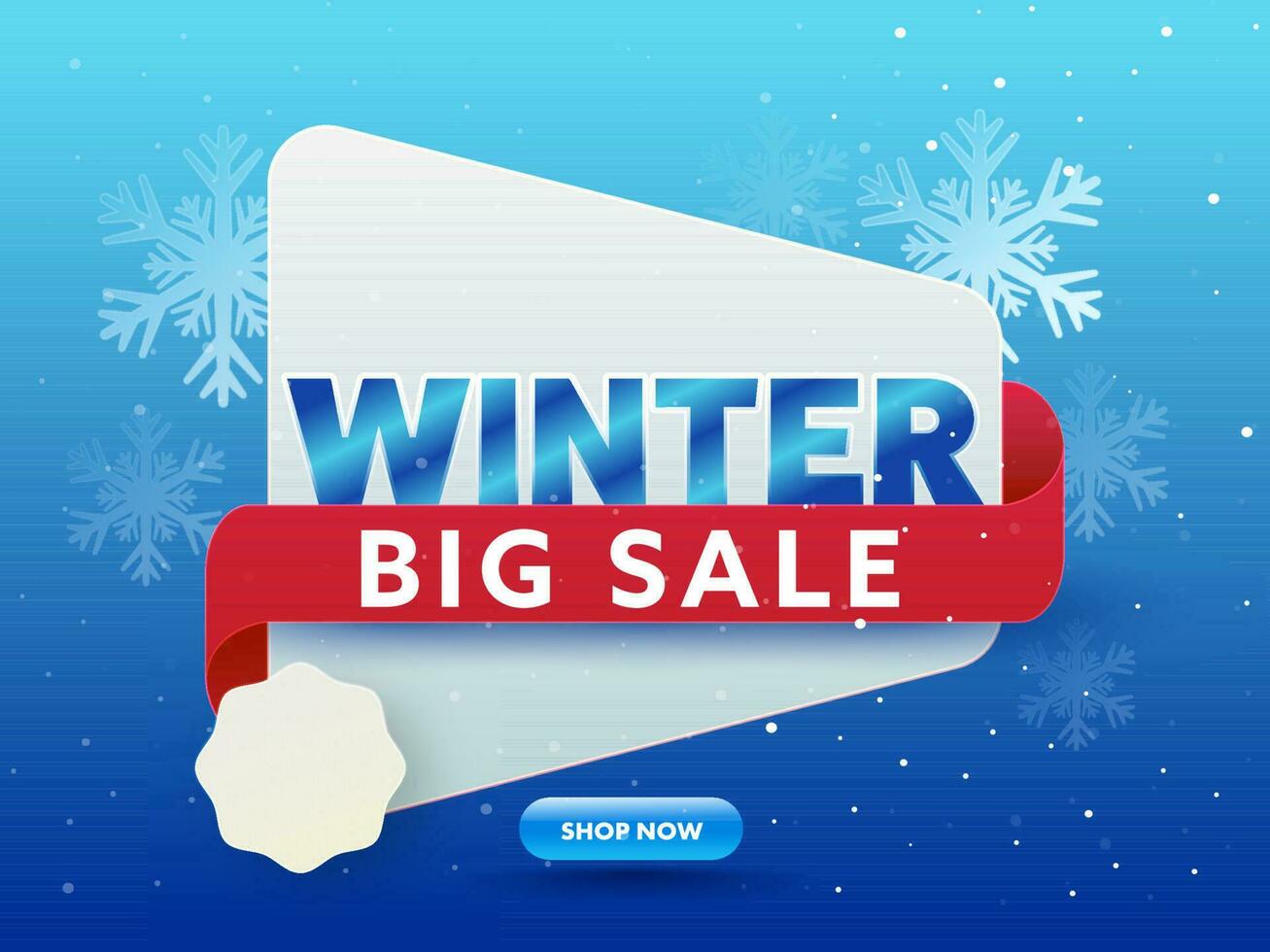 Winter groß Verkauf Poster Design mit leeren Etikette und Schneeflocken auf Blau Hintergrund. vektor