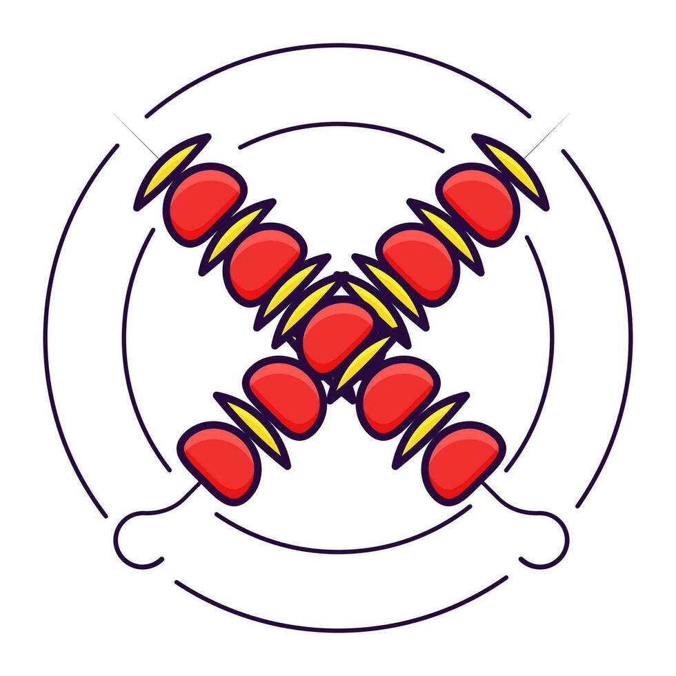 röd och gul korsa kebab mot cirkel bakgrund. vektor
