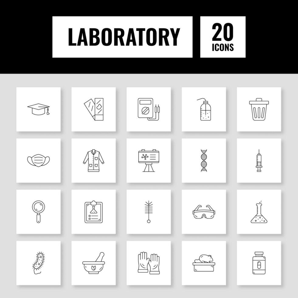 svart stroke illustration av biologi labb ikon uppsättning på fyrkant vit bakgrund. vektor