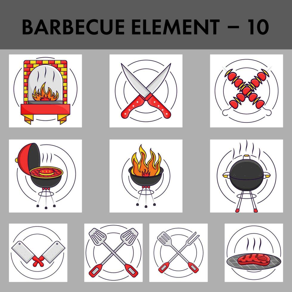 uppsättning av 10 grillar element mot grå bakgrund. vektor