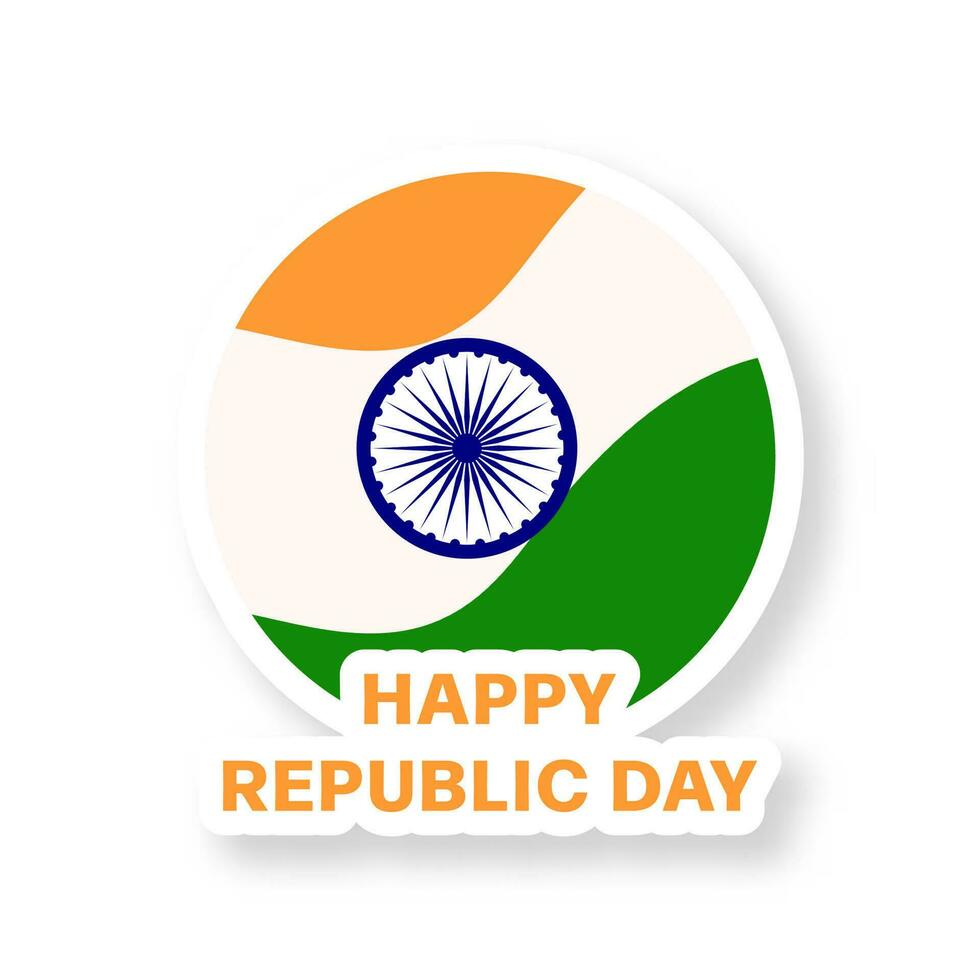 isolerat Lycklig republik dag text med cirkulär indisk flagga ikon i platt stil. vektor