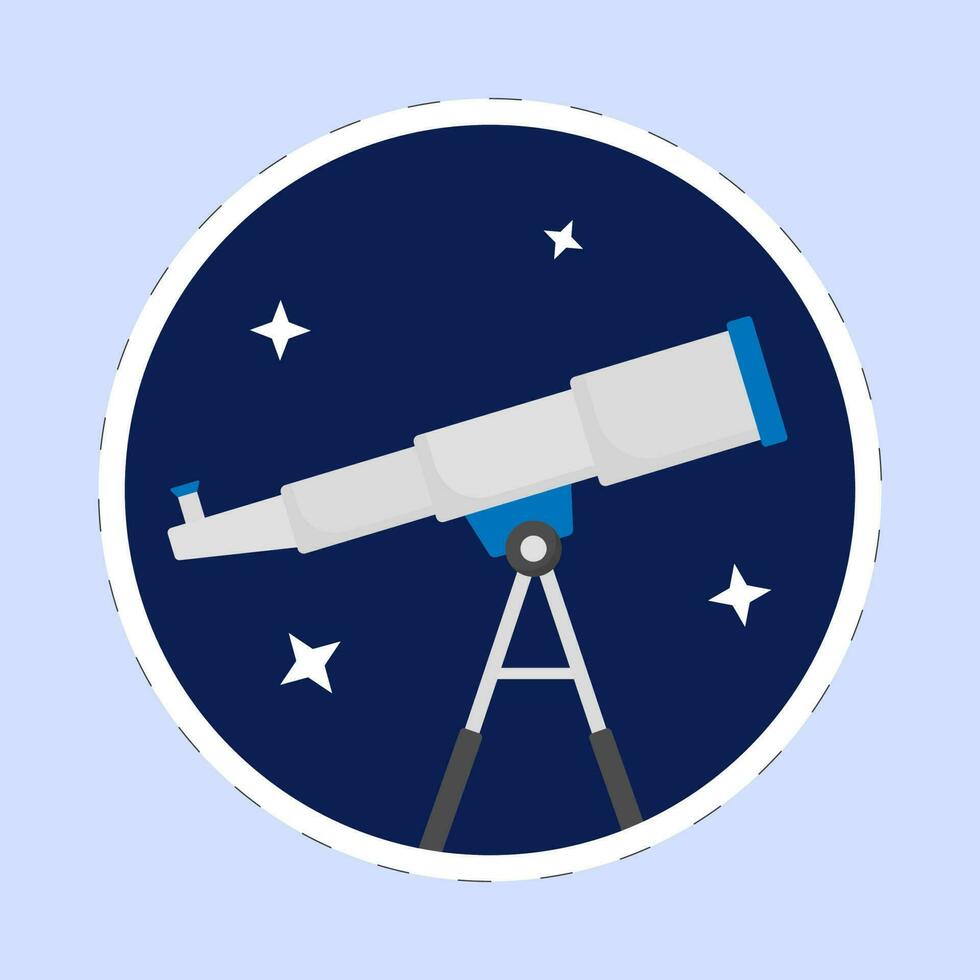 isolerat teleskop med stjärna blå bakgrund i klistermärke stil. vektor