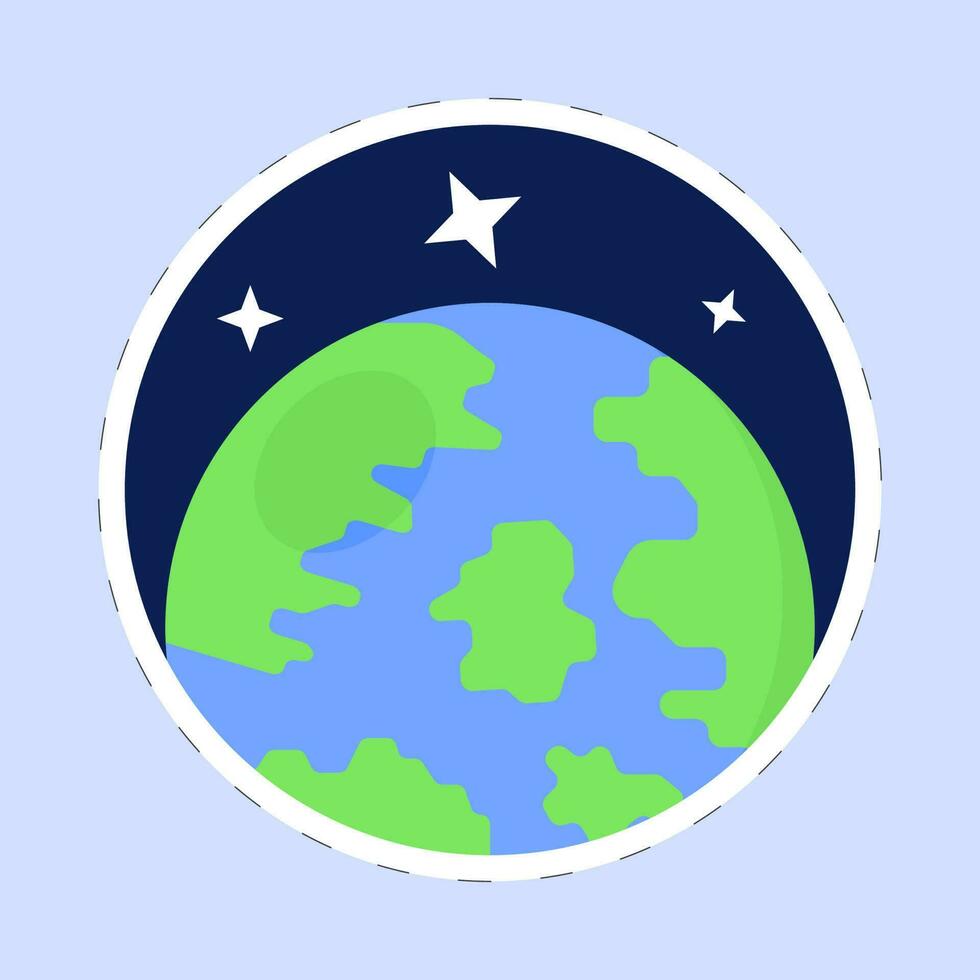 isolerat jord planet med stjärnor blå bakgrund i klistermärke stil. vektor
