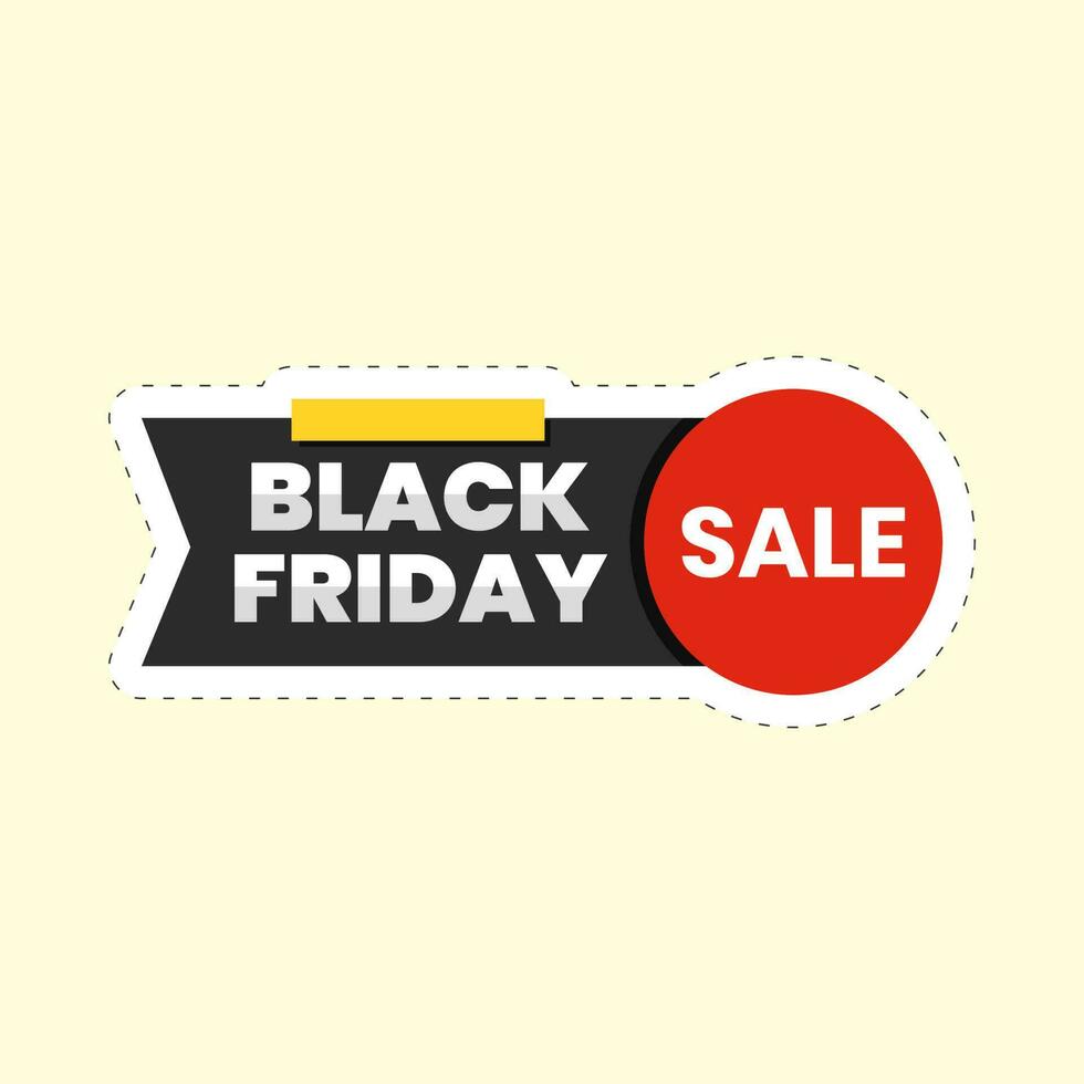 rot und schwarz Freitag Verkauf Schriftart Kreis Streifen Gelb Hintergrund zum Abzeichen oder Poster Design. vektor