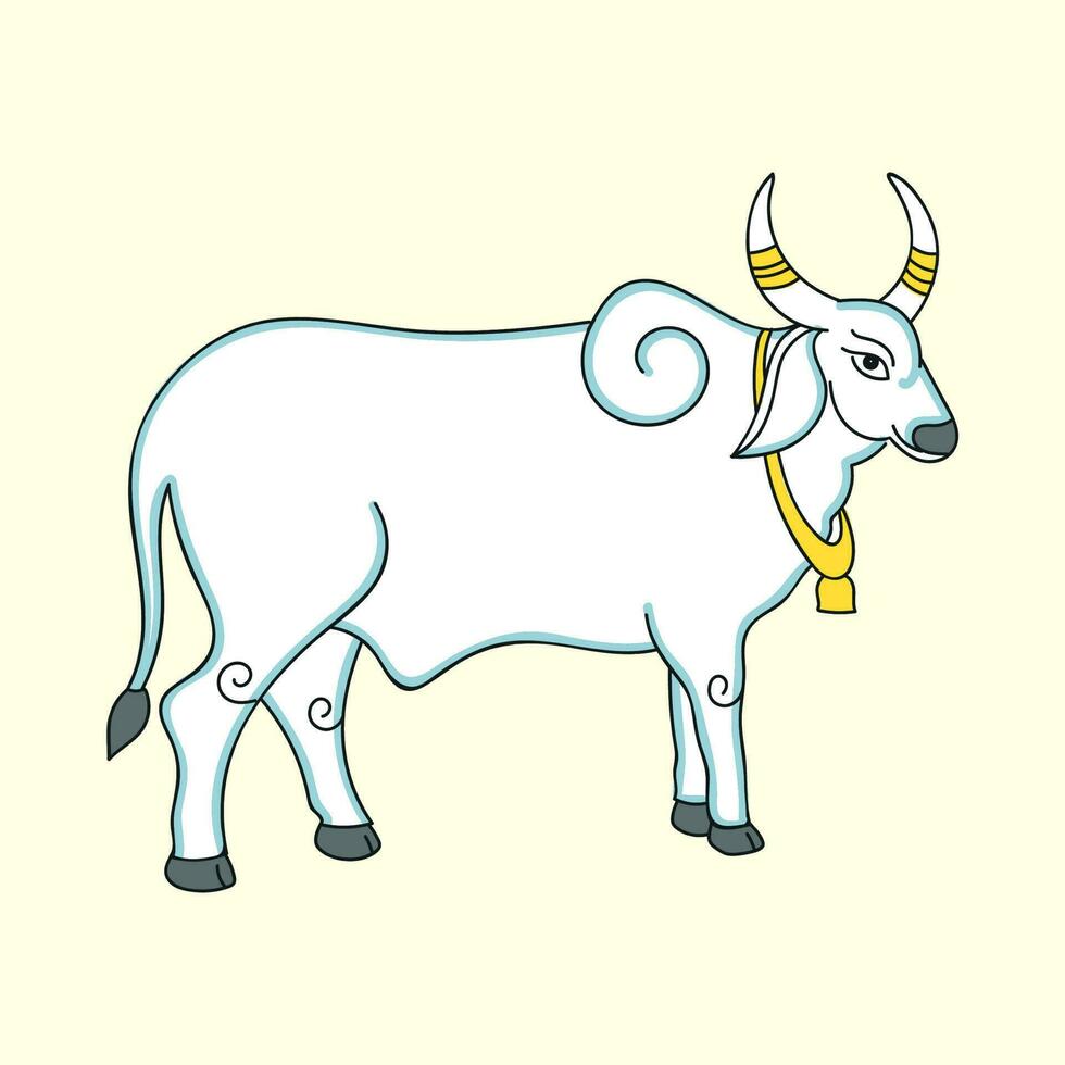 isolerat oxe eller ko bär gyllene klocka på gul bakgrund. vektor