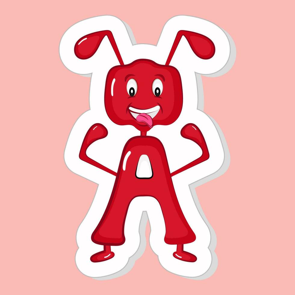 klistermärke stil en alfabet djur- tecknad serie myra på rosa bakgrund. vektor