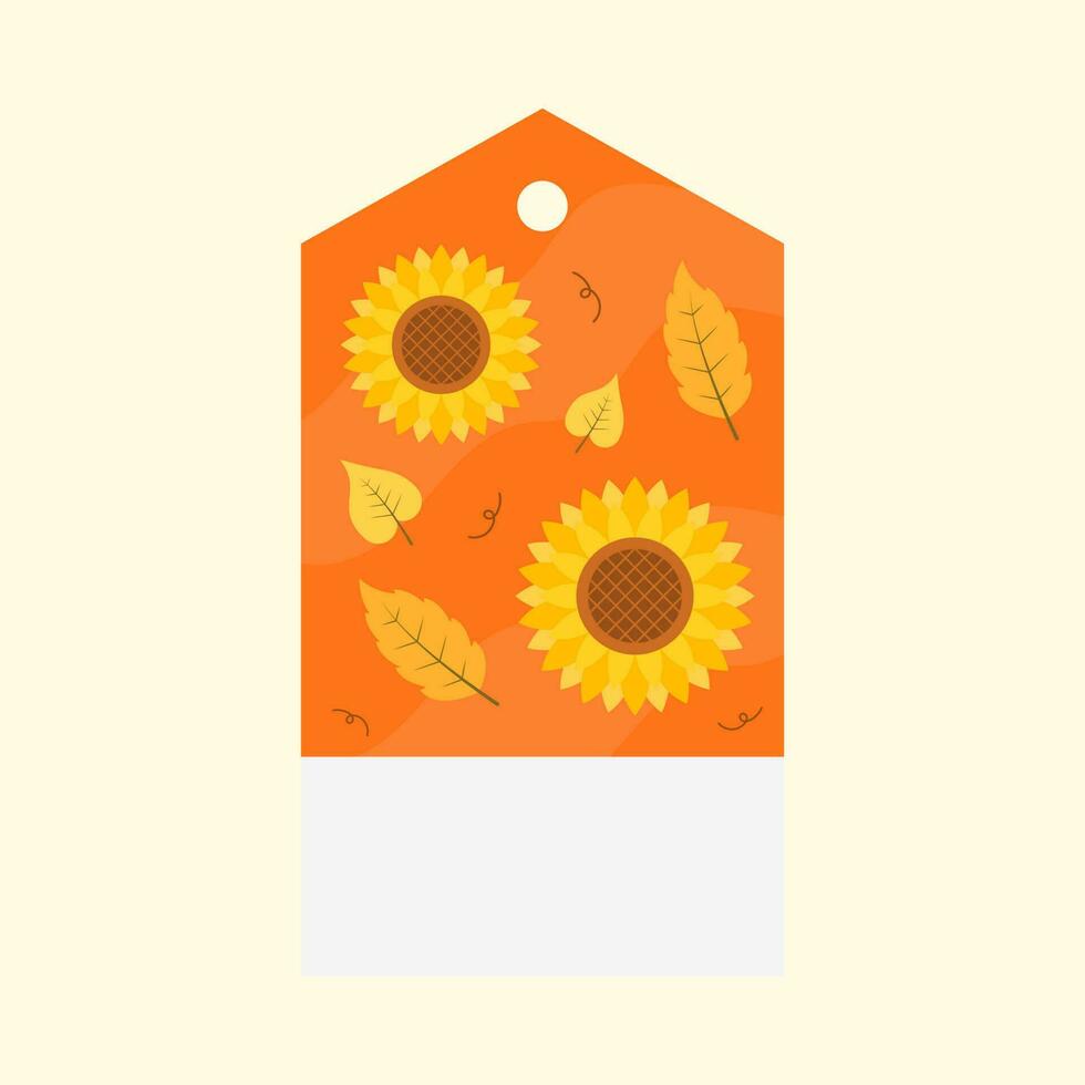 Sonne Blumen mit Blätter schmücken Orange Etikett oder Etikette auf kosmisch Latté Hintergrund. vektor