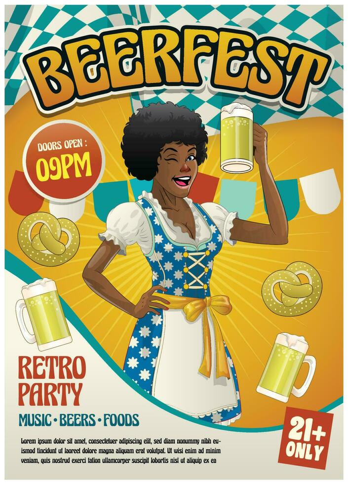 Bier Festival Veranstaltung Poster mit schön schwarz Mädchen vektor