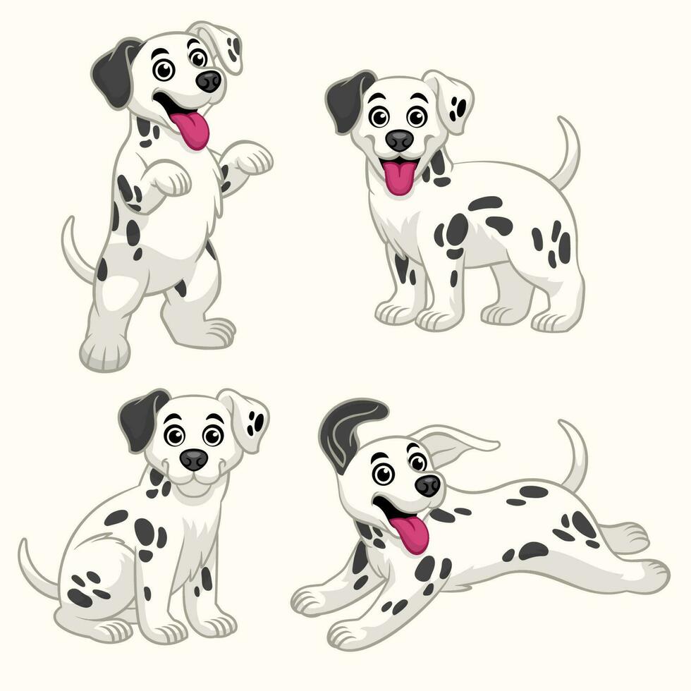 Karikatur Dalmation Hündchen einstellen im verschiedene Pose vektor