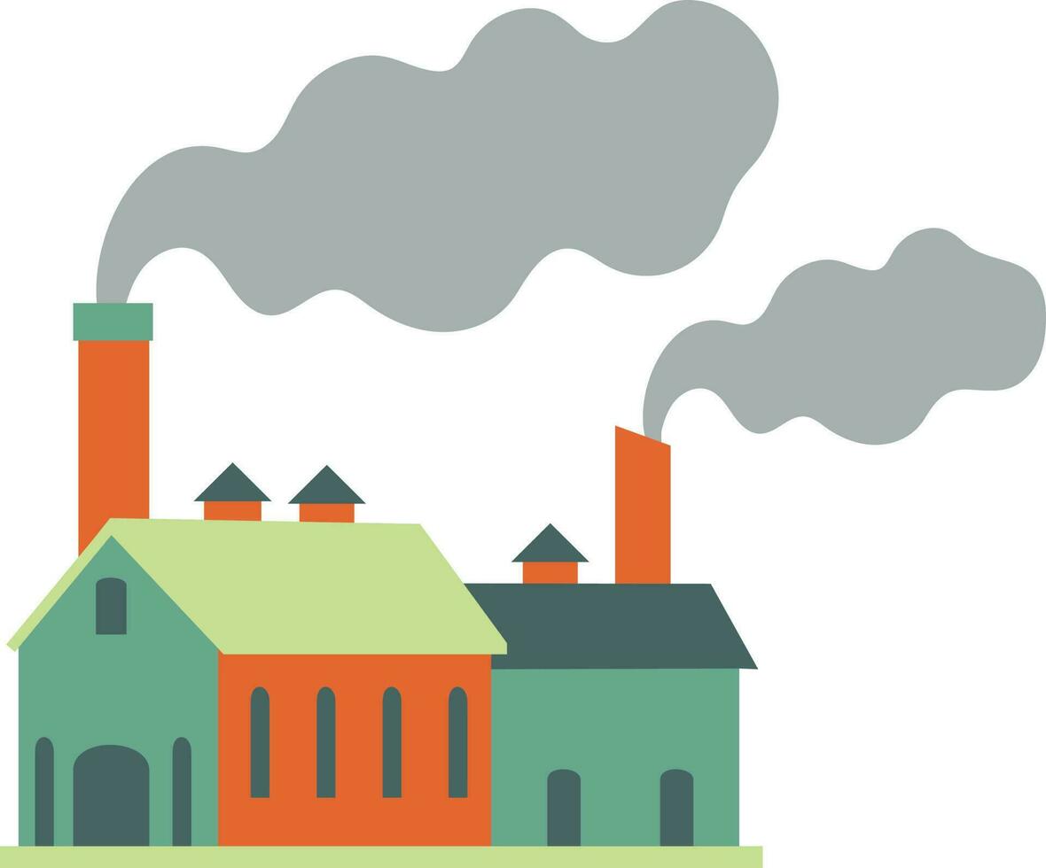 Illustration von ein Fabrik. Fabrik mit Kamin und Rauch auf Weiß Hintergrund. Vektor Illustration.