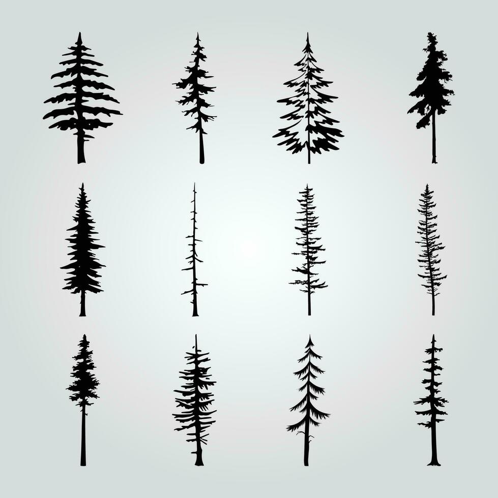 en samling av tall träd med annorlunda former och storlekar. vektor