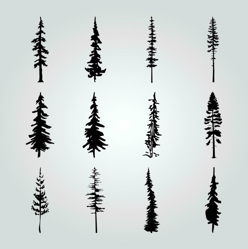 en samling av tall träd med annorlunda former och storlekar. vektor