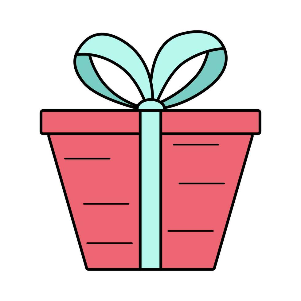 gåva låda med rosett. vektor illustration av färgad ikon av en festlig närvarande i en paket. isolerat på vit, låda i omslag papper.
