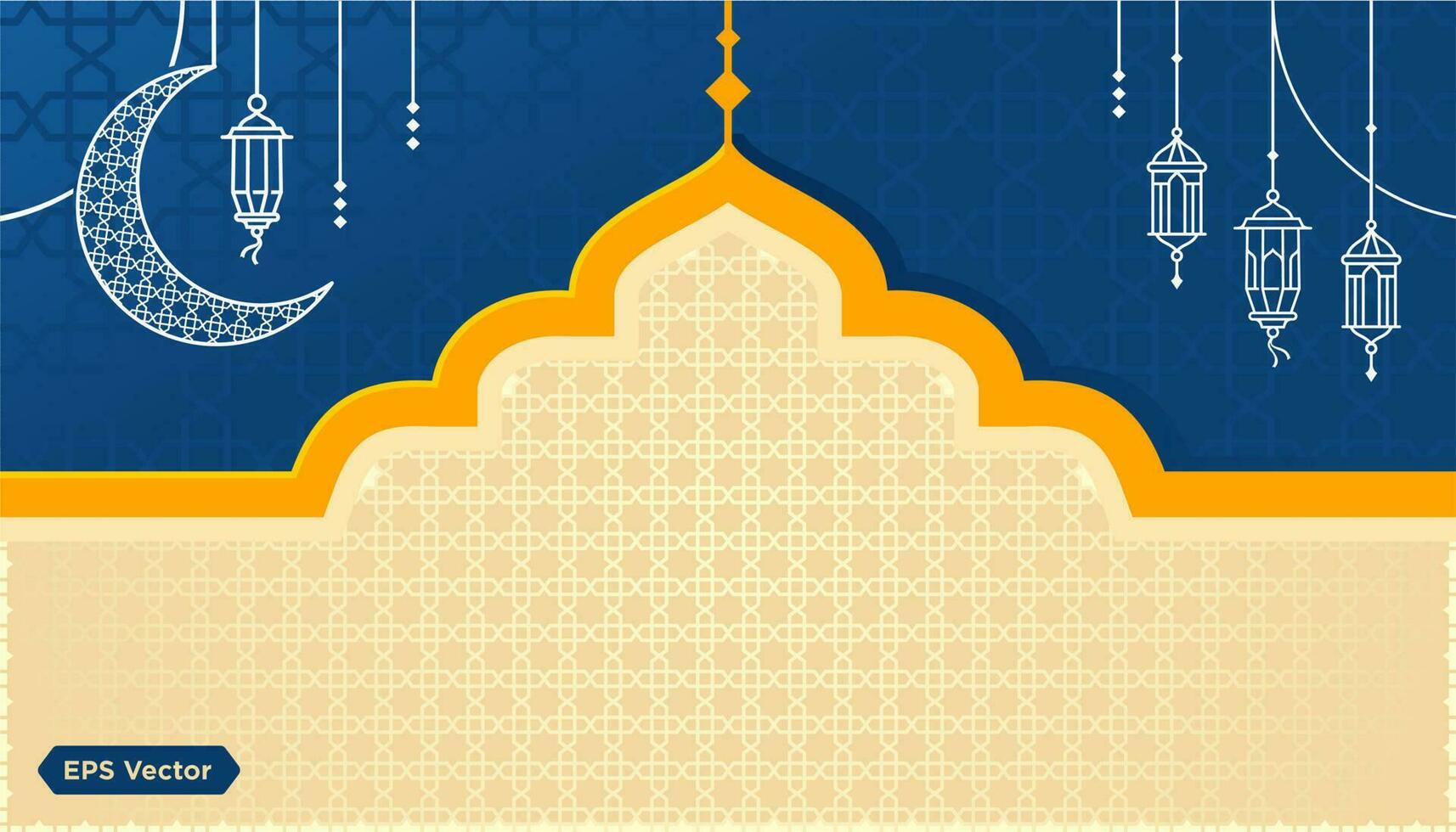 blå och gyllene ramadan kareem lykta bakgrund vektor enkel vektor. eid mubarak hälsning linje ikon minimal vektor design med moské lysande lykta och hängande halvmåne måne