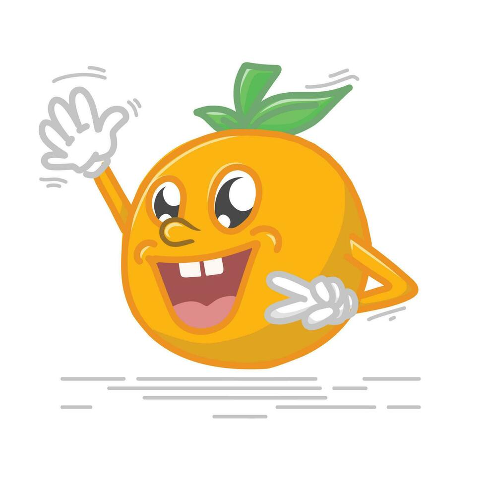 süß Karikatur orange. Karikatur Obst Charakter Satz. komisch Emoticon im eben Stil. Essen Emoji Vektor Illustration