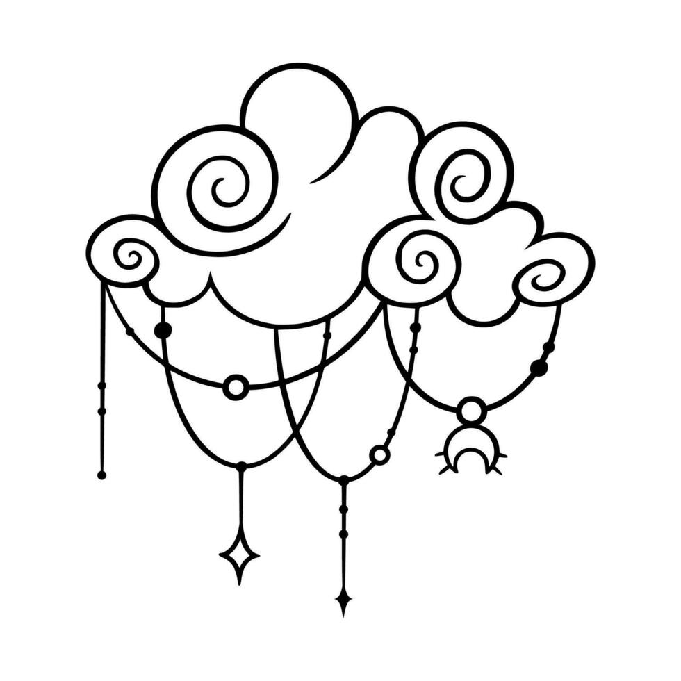 tarot moln skiss. lunar tarot element med himmelsk och antik symboler. vektor illustration