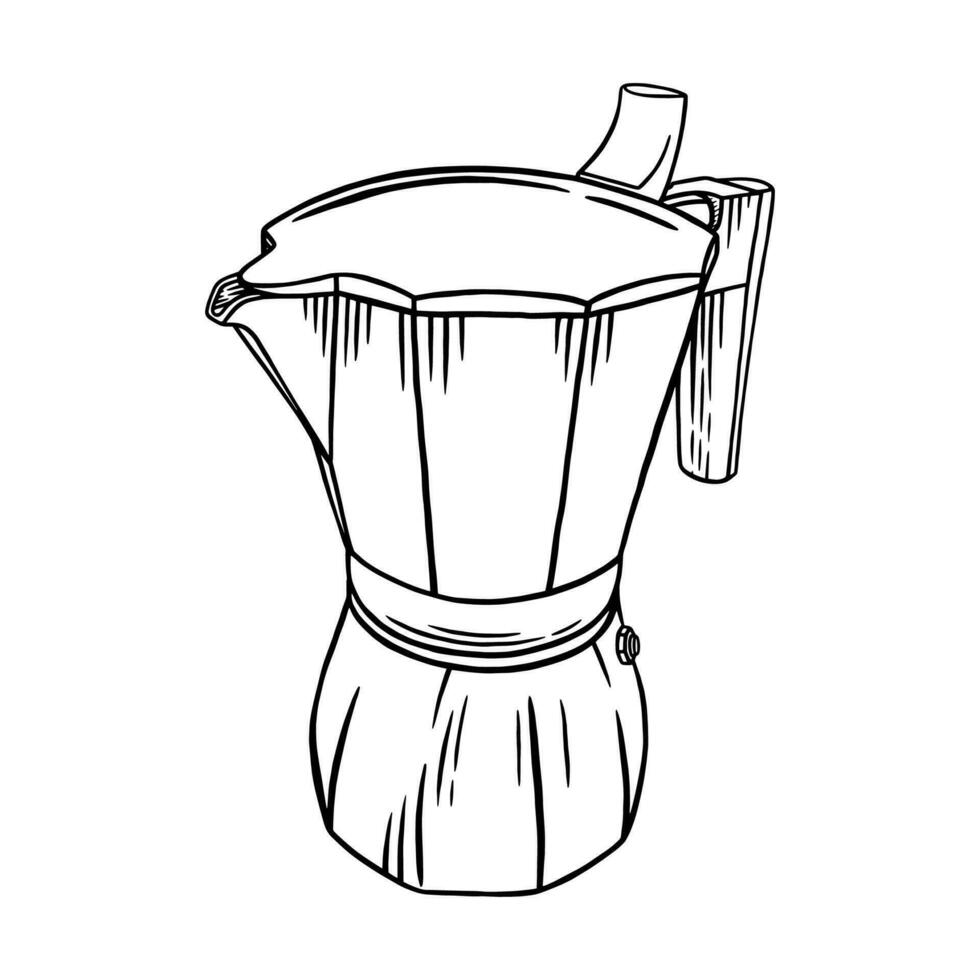 kaffe moka pott graverat illustration. kaffe brygga pott isolerat i vit bakgrund. vektor illustration