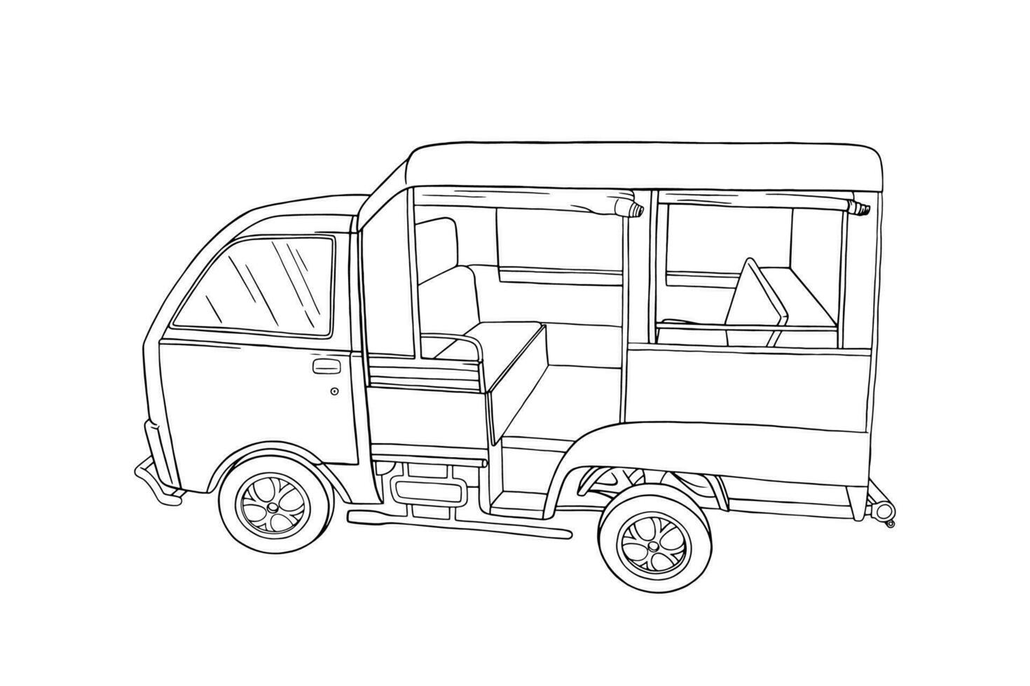 thailand songthaew buss fordon. graverat songthaew eller tuk-tuk taxi isolerat i vit bakgrund. vektor illustration