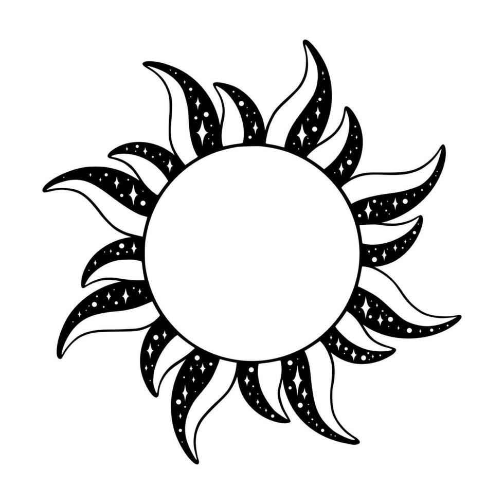 Tarot Sonne mit Sterne. spirituell Tarot Sonne mit lockig Strahlen. Vektor Illustration