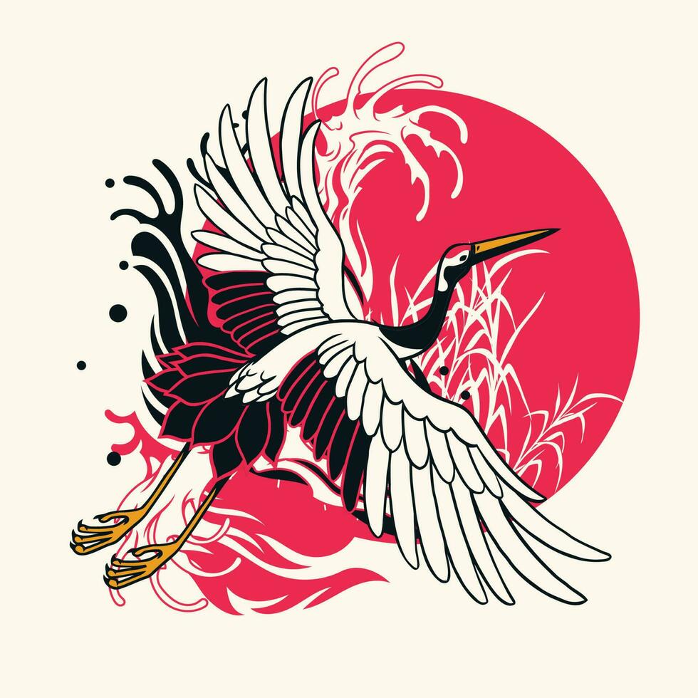 tatuering design av traditionell japansk häger fågel vektor