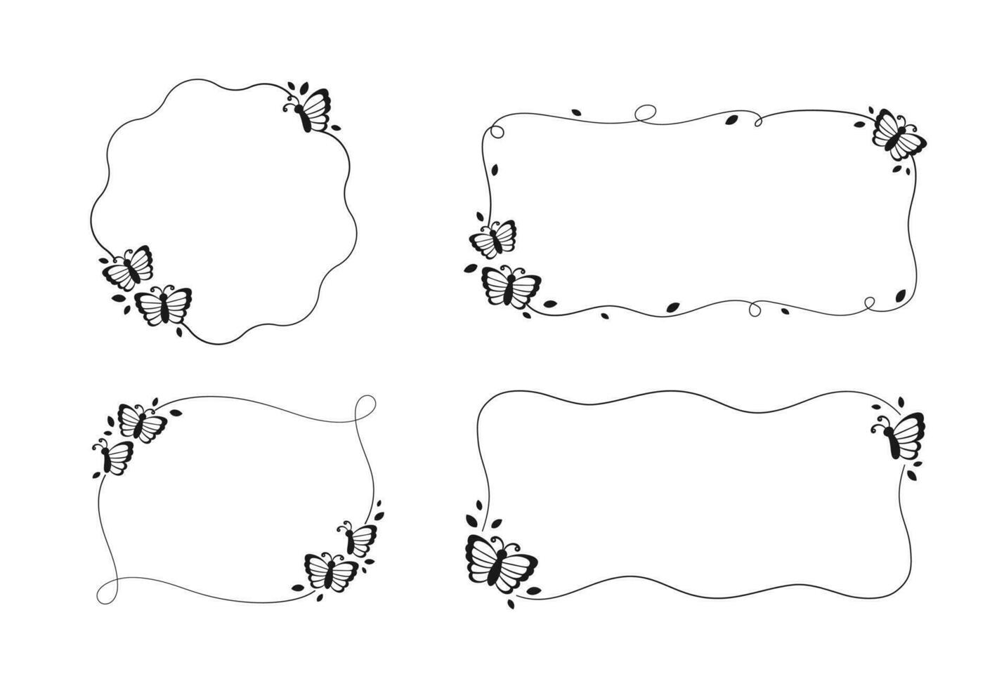 süß Schmetterling Rahmen Silhouette Satz. Frühling Sommer- geometrisch Rand Vektor Illustration.