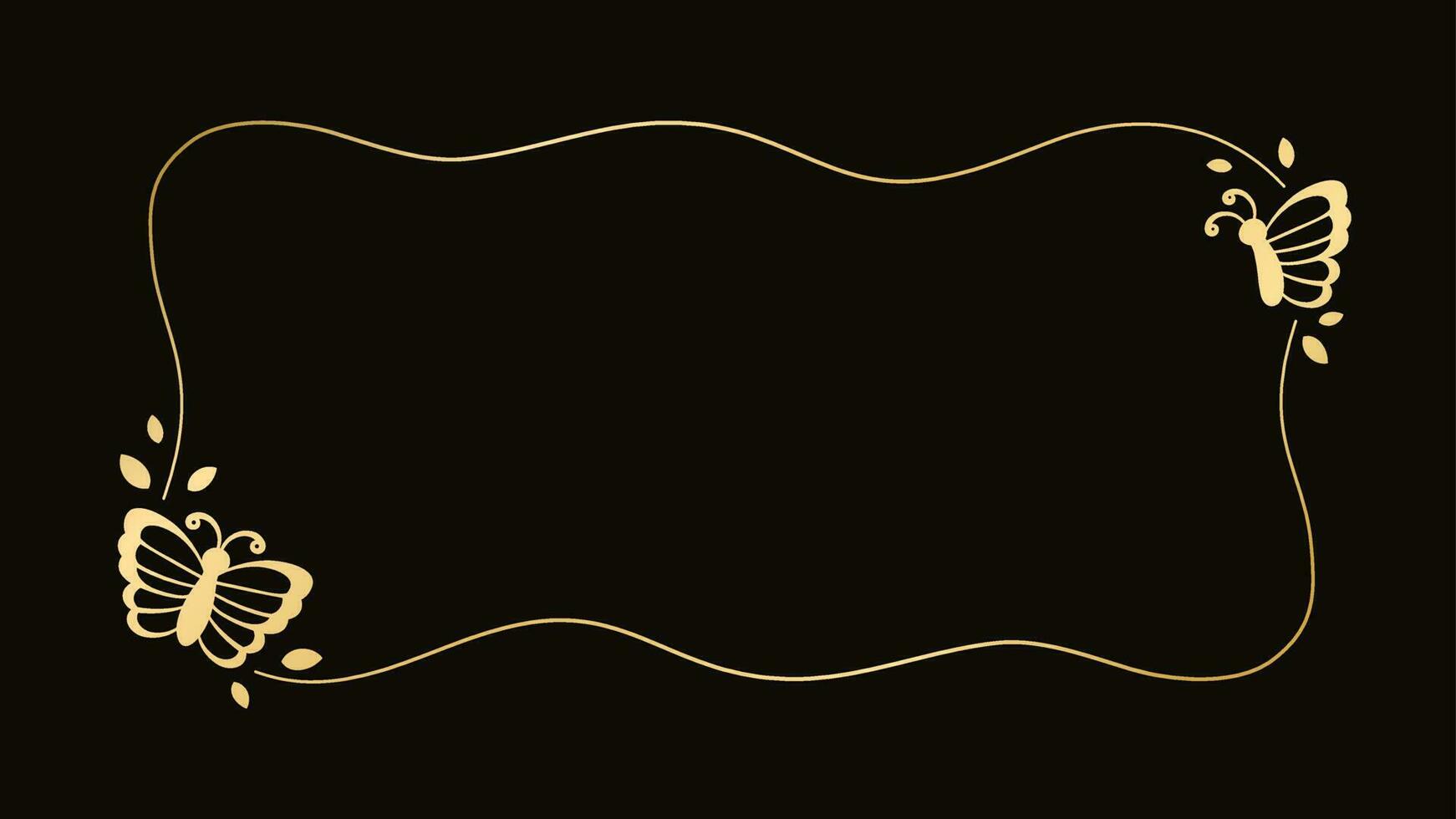 guld rektangel ram med fjärilar silhuett vektor illustration. abstrakt gyllene gräns för vår sommar elegant design element